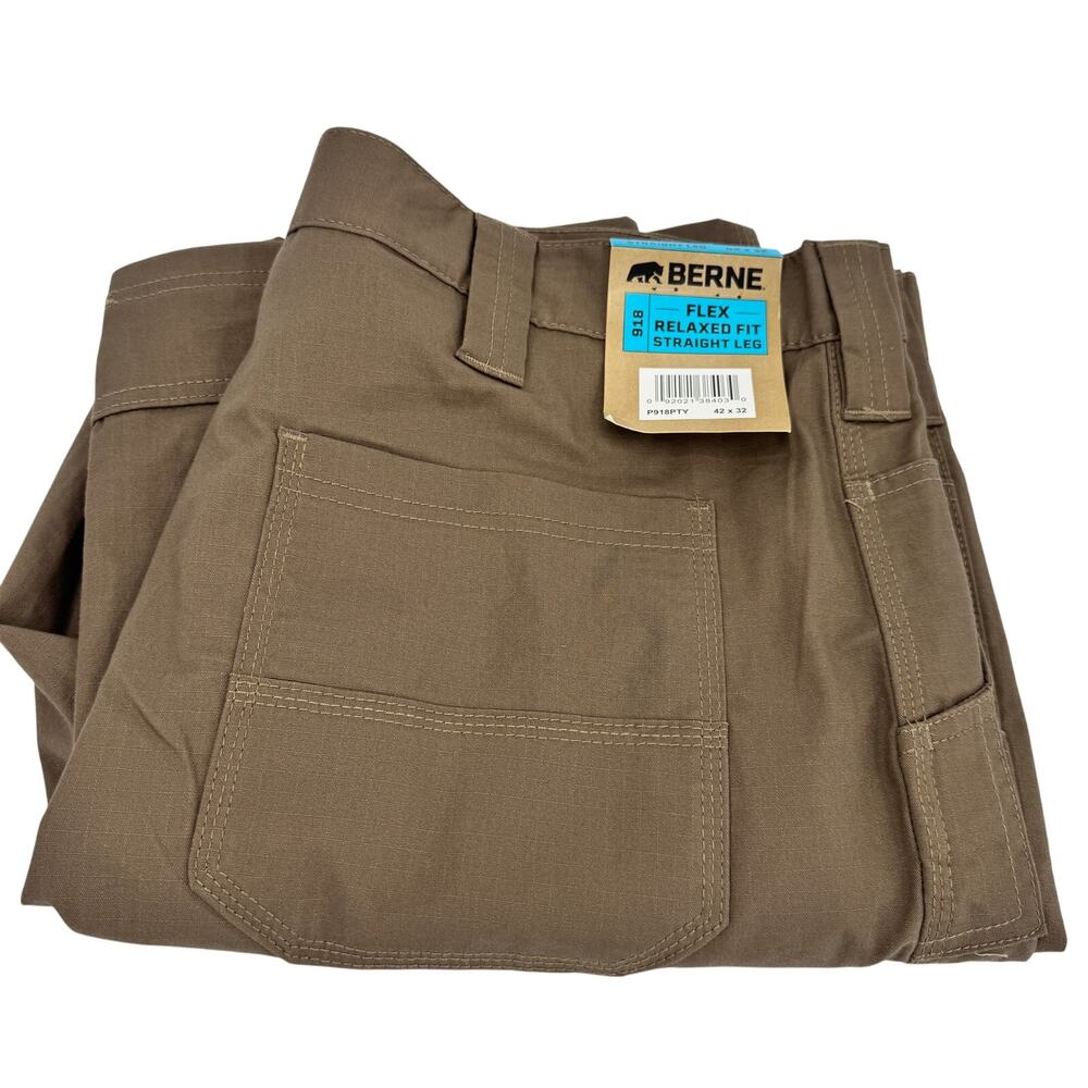Berne 918 Flex Pants‎ Mens 42x32 ACTUAL Relaxed Fit Straight Leg Putty Brown NEW